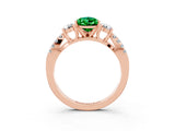 Rose gold Pear Cut Emerald Three-Stone Ring with Pavé Split Shank and Four-Prong Setting_15