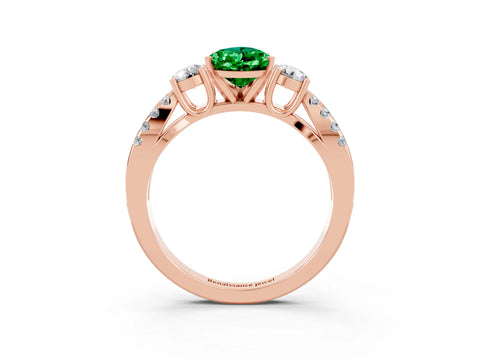 Rose gold Pear Cut Emerald Three-Stone Ring with Pavé Split Shank and Four-Prong Setting_15