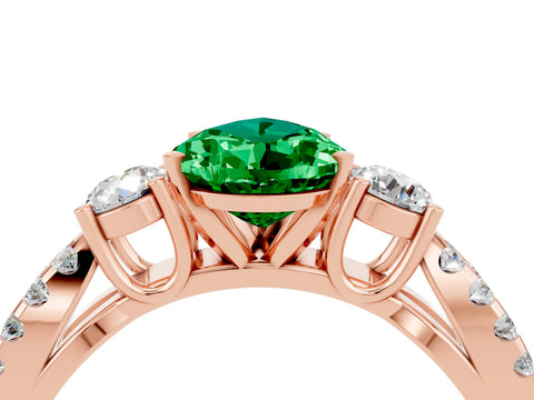 Rose gold Pear Cut Emerald Three-Stone Ring with Pavé Split Shank and Four-Prong Setting_16