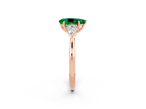 Rose gold Pear Cut Emerald Three-Stone Ring with Pear Side Stones and Four-Prong Setting_14