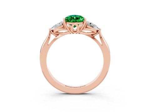Rose gold Pear Cut Emerald Three-Stone Ring with Pear Side Stones and Four-Prong Setting_15