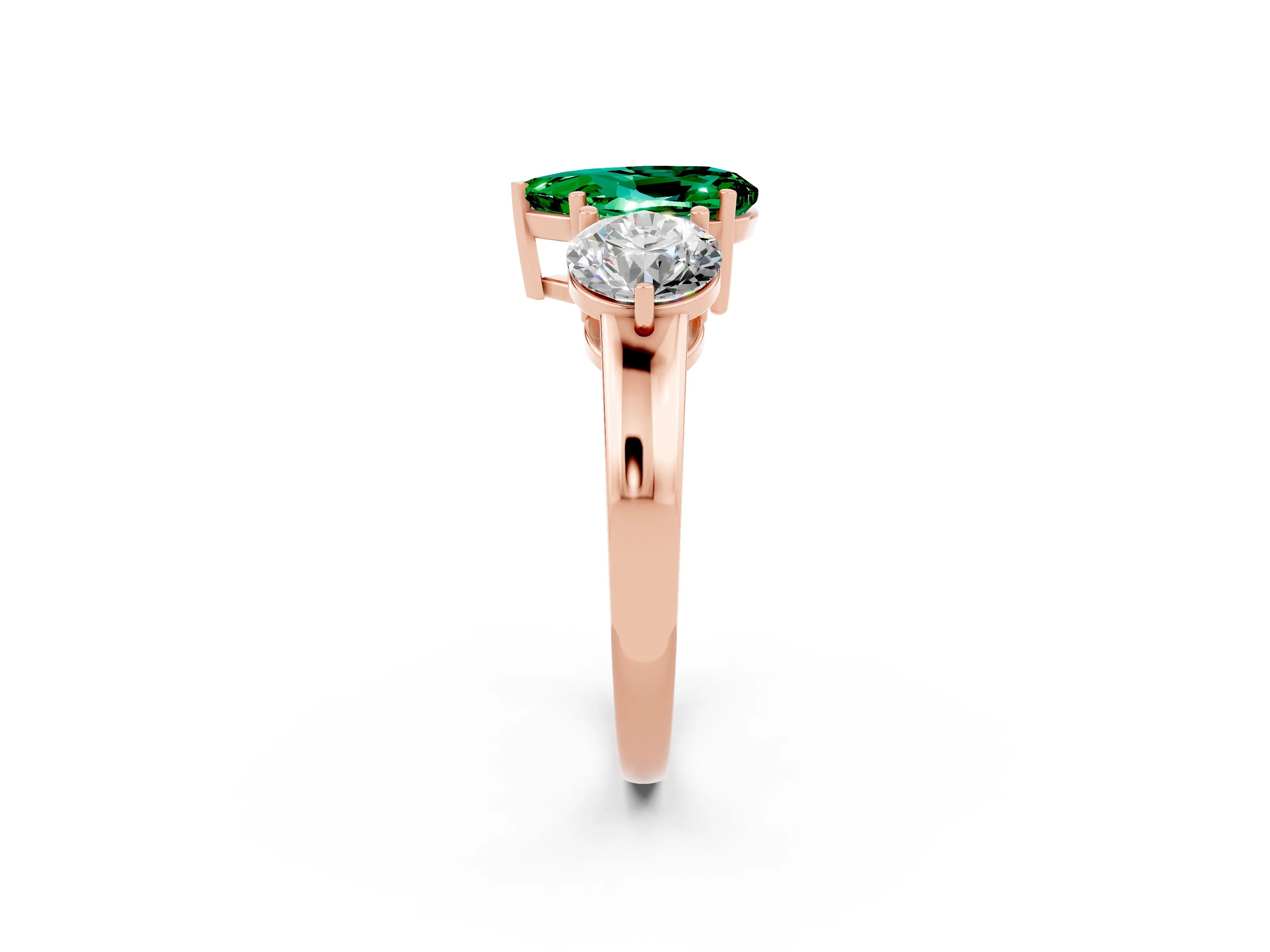 Rose gold Pear Cut Emerald Three-Stone Ring with Prong Setting and Classic Band_2