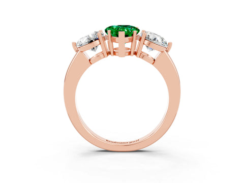 Rose gold Pear Cut Emerald Three-Stone Ring with Prong Setting and Classic Band_3