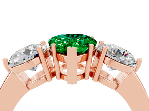 Rose gold Pear Cut Emerald Three-Stone Ring with Prong Setting and Classic Band_4