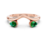 Rose gold Pear Cut Emerald Two-Stone Open Band Ring with Prong Setting_6