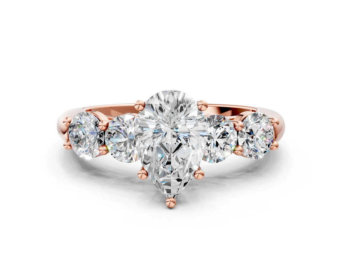 Rose gold Pear Cut Five-Stone Prong Set Diamond Ring with Classic Band_44