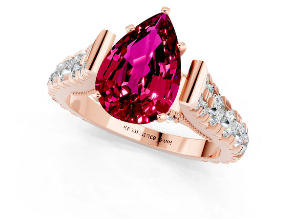 Rose gold Pear Cut Garnet Classic Solitaire Ring with Pavé Band and Four-Prong Setting