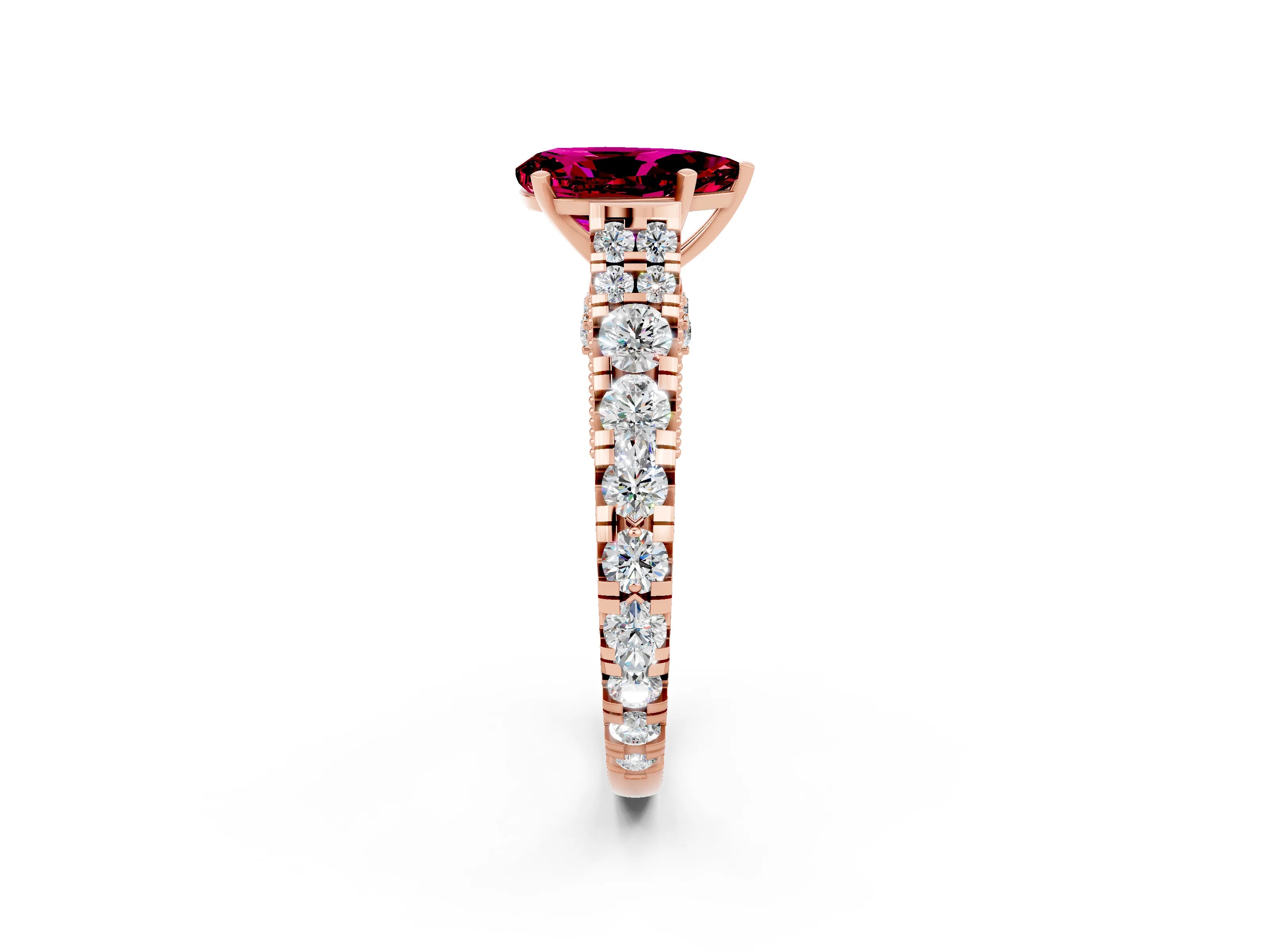 Rose gold Pear Cut Garnet Classic Solitaire Ring with Pavé Band and Four-Prong Setting_2