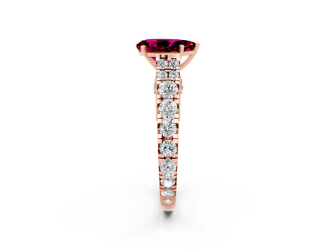 Rose gold Pear Cut Garnet Classic Solitaire Ring with Pavé Band and Four-Prong Setting_2