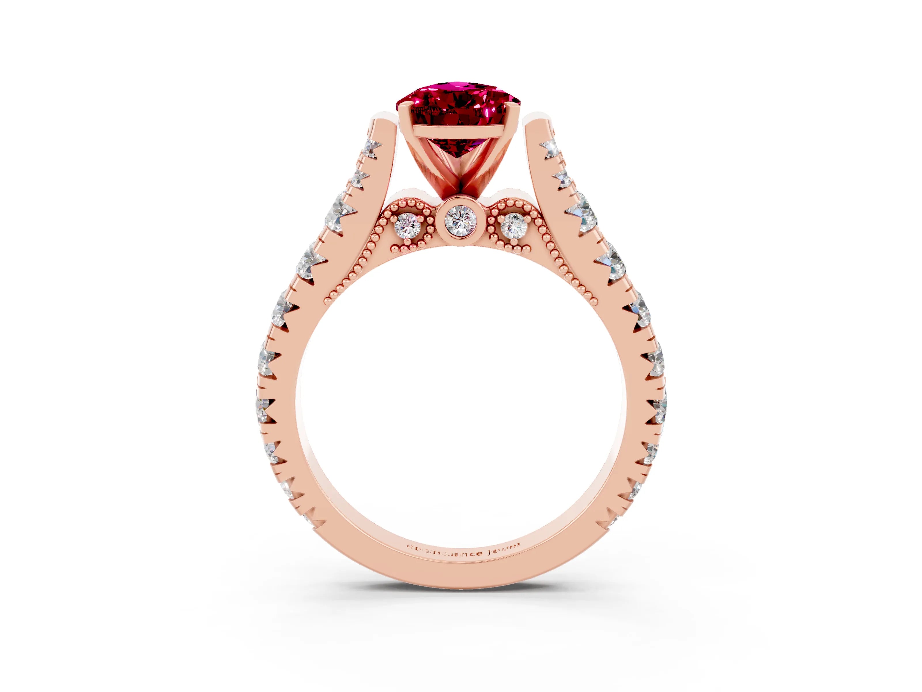 Rose gold Pear Cut Garnet Classic Solitaire Ring with Pavé Band and Four-Prong Setting_3