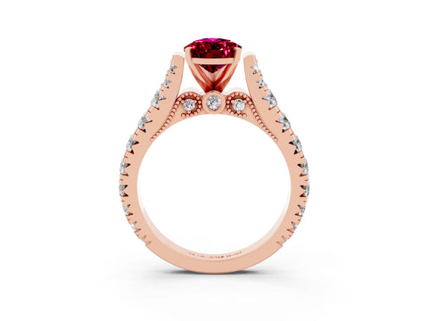 Rose gold Pear Cut Garnet Classic Solitaire Ring with Pavé Band and Four-Prong Setting_3