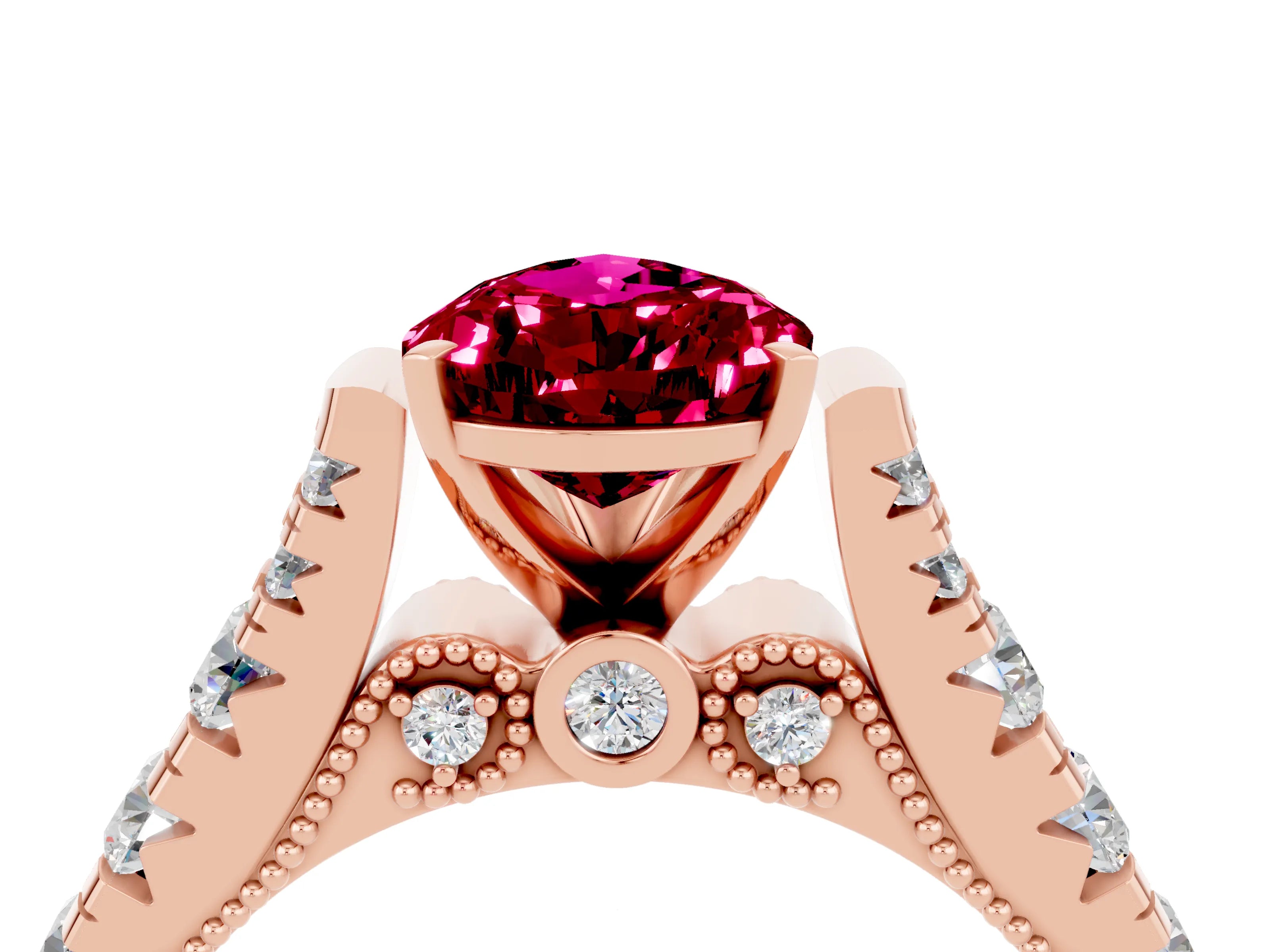 Rose gold Pear Cut Garnet Classic Solitaire Ring with Pavé Band and Four-Prong Setting_4