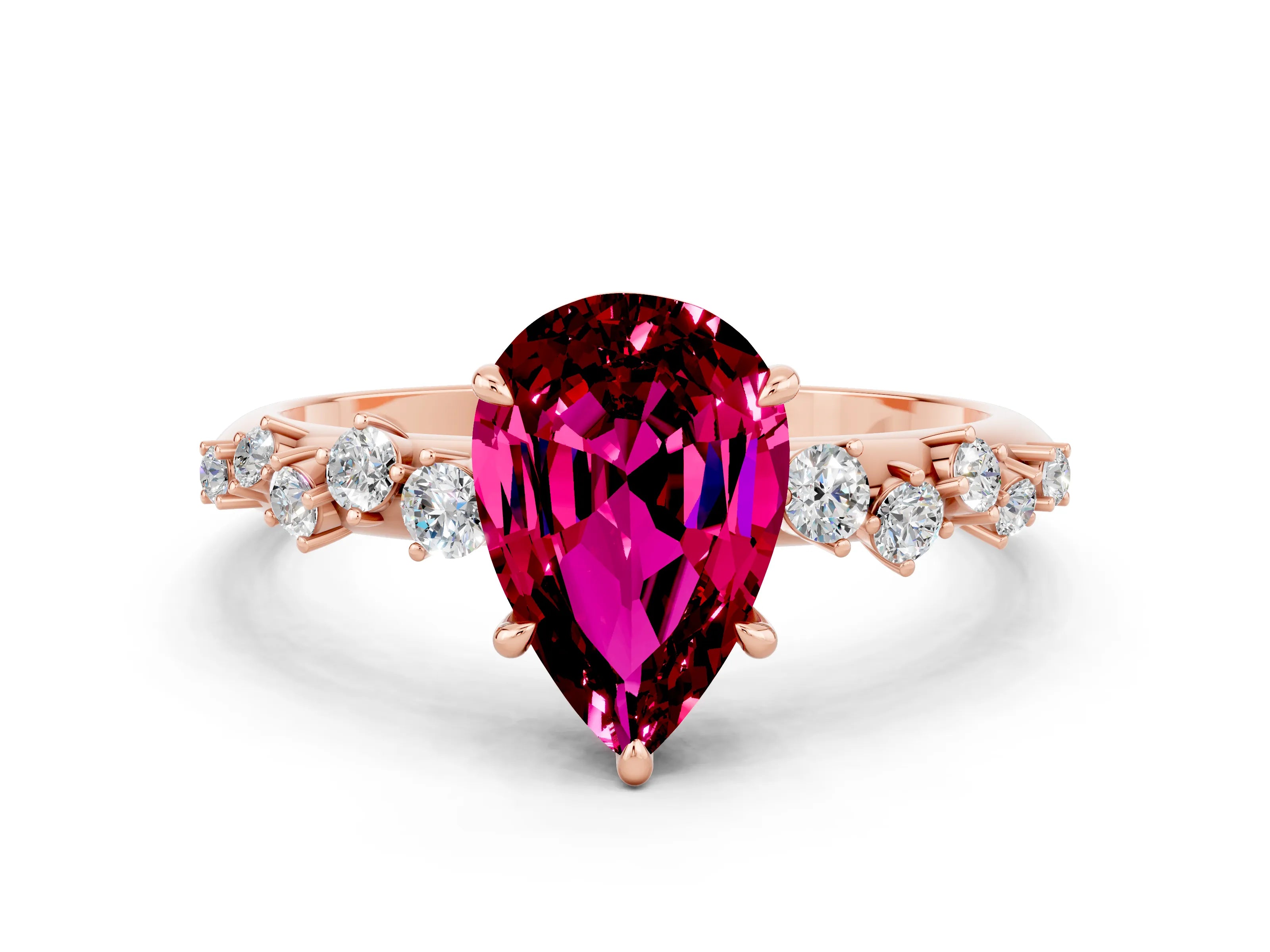 Rose gold Pear Cut Garnet Cluster Side Stone Solitaire Ring with Prong Setting_24