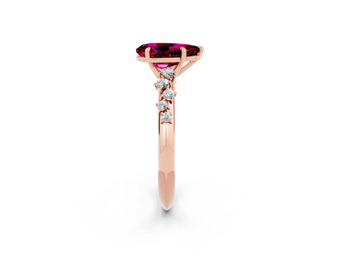 Rose gold Pear Cut Garnet Cluster Side Stone Solitaire Ring with Prong Setting_26