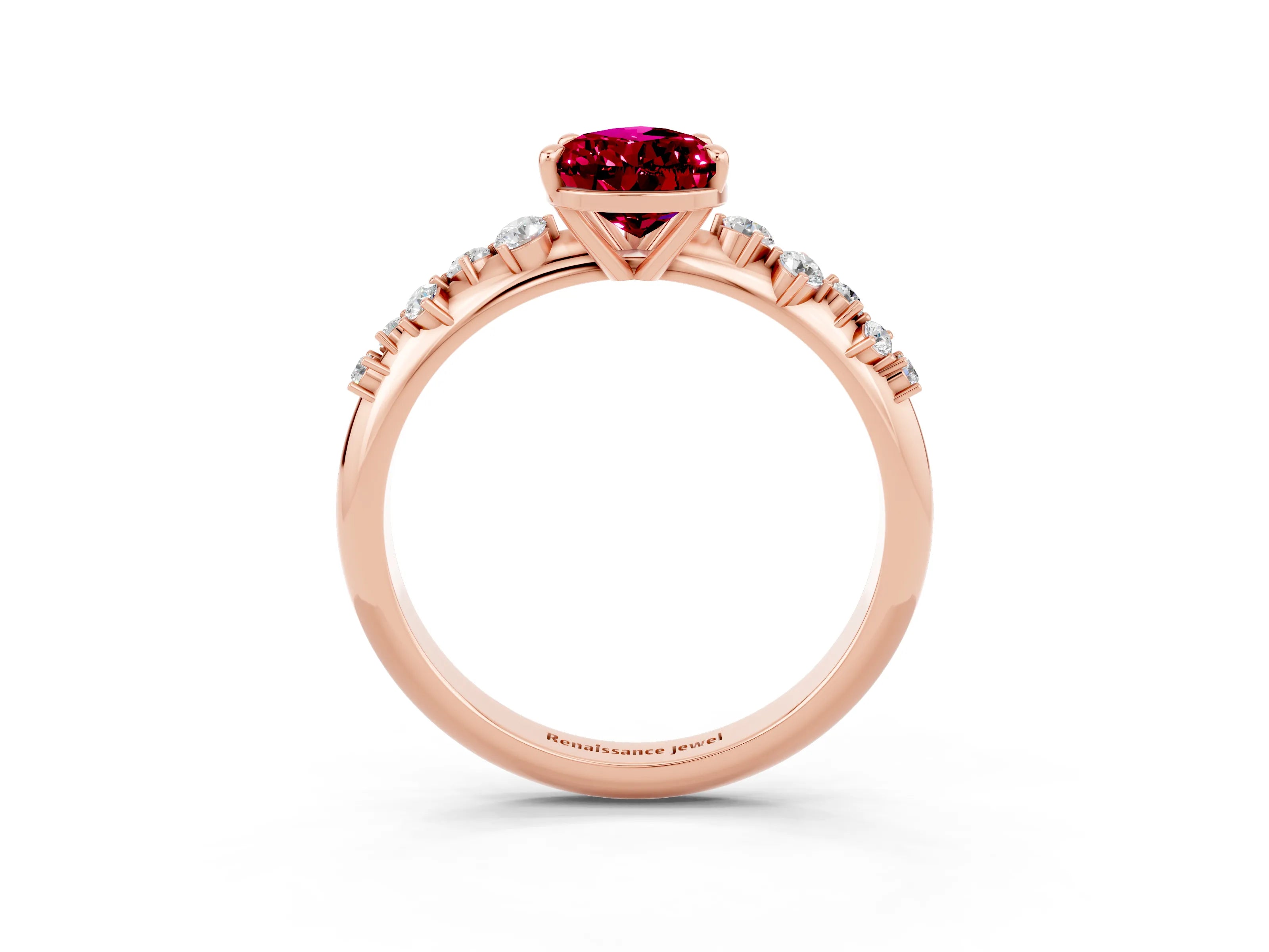 Rose gold Pear Cut Garnet Cluster Side Stone Solitaire Ring with Prong Setting_27