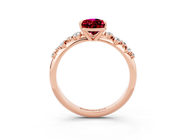 Rose gold Pear Cut Garnet Cluster Side Stone Solitaire Ring with Prong Setting