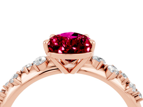 Rose gold Pear Cut Garnet Cluster Side Stone Solitaire Ring with Prong Setting_28