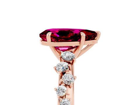 Rose gold Pear Cut Garnet Cluster Side Stone Solitaire Ring with Prong Setting_29