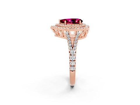 Rose gold Pear Cut Garnet Double Halo Ring with Pavé Band and Prong Setting_14