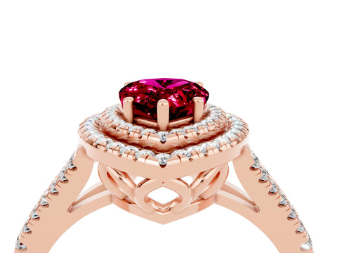 Rose gold Pear Cut Garnet Double Halo Ring with Pavé Band and Prong Setting_16