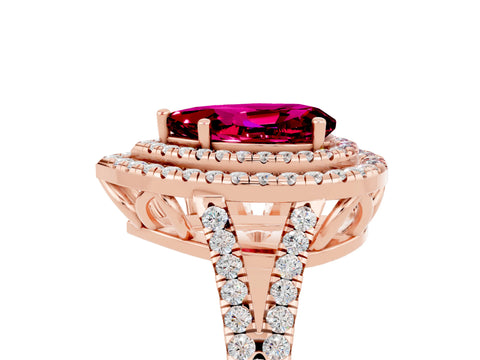 Rose gold Pear Cut Garnet Double Halo Ring with Pavé Band and Prong Setting_17