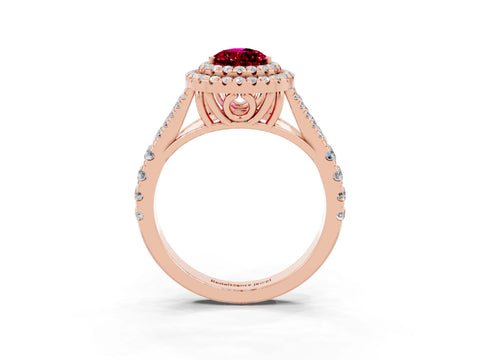 Rose gold Pear Cut Garnet Double Halo Ring with Split Shank and Prong Setting_15