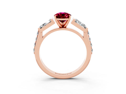 Rose gold Pear Cut Garnet Engagement Ring with Baguette Side Stones and Channel Set Band_3