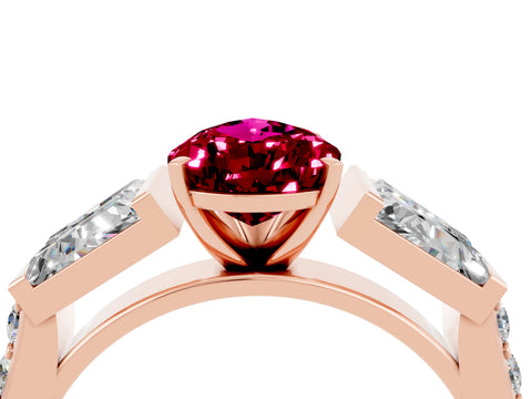 Rose gold Pear Cut Garnet Engagement Ring with Baguette Side Stones and Channel Set Band_4