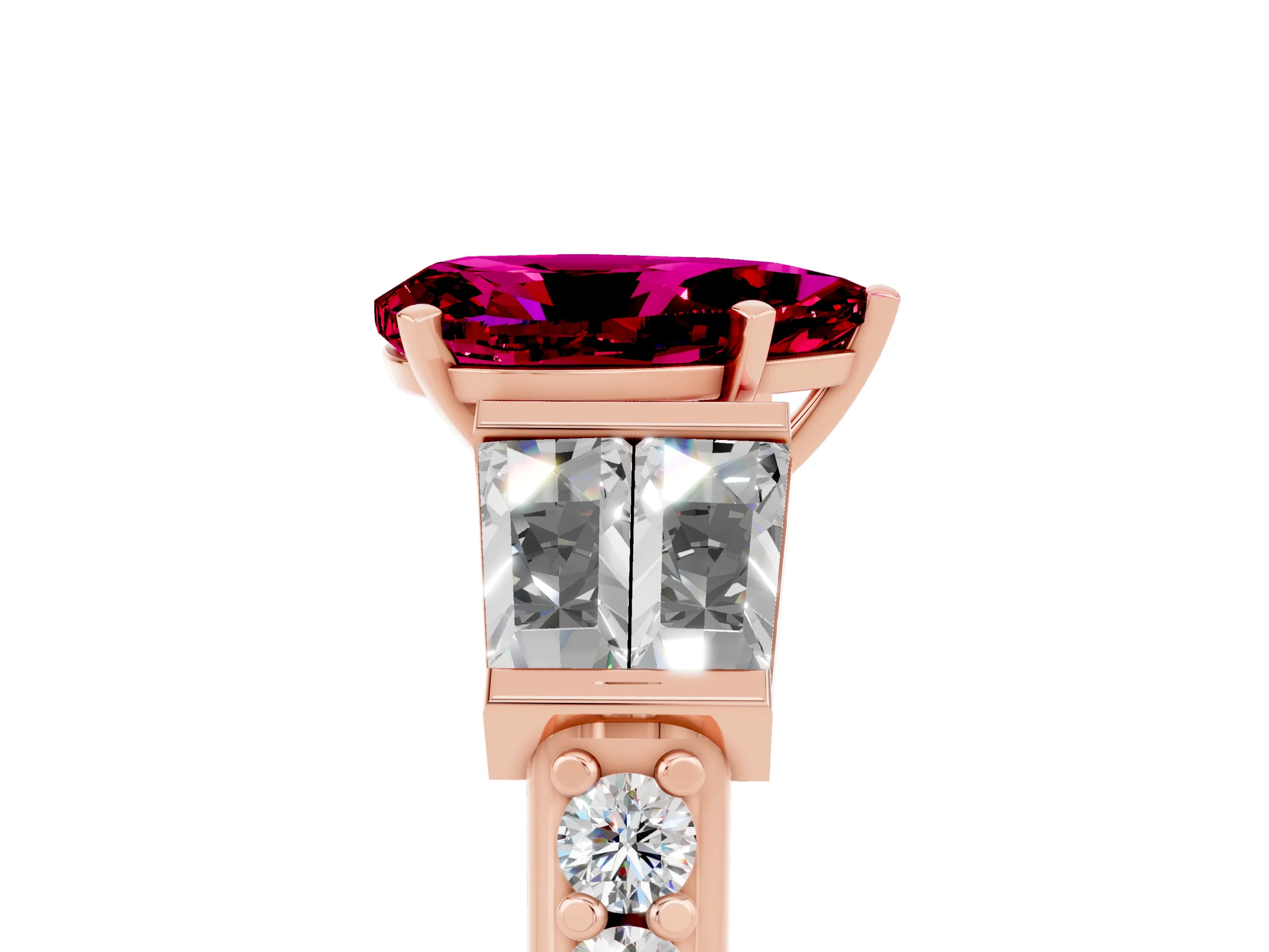 Rose gold Pear Cut Garnet Engagement Ring with Baguette Side Stones and Channel Set Band_5