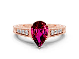 Rose gold Pear Cut Garnet Engagement Ring with Milgrain Channel Set Band and Prong Setting