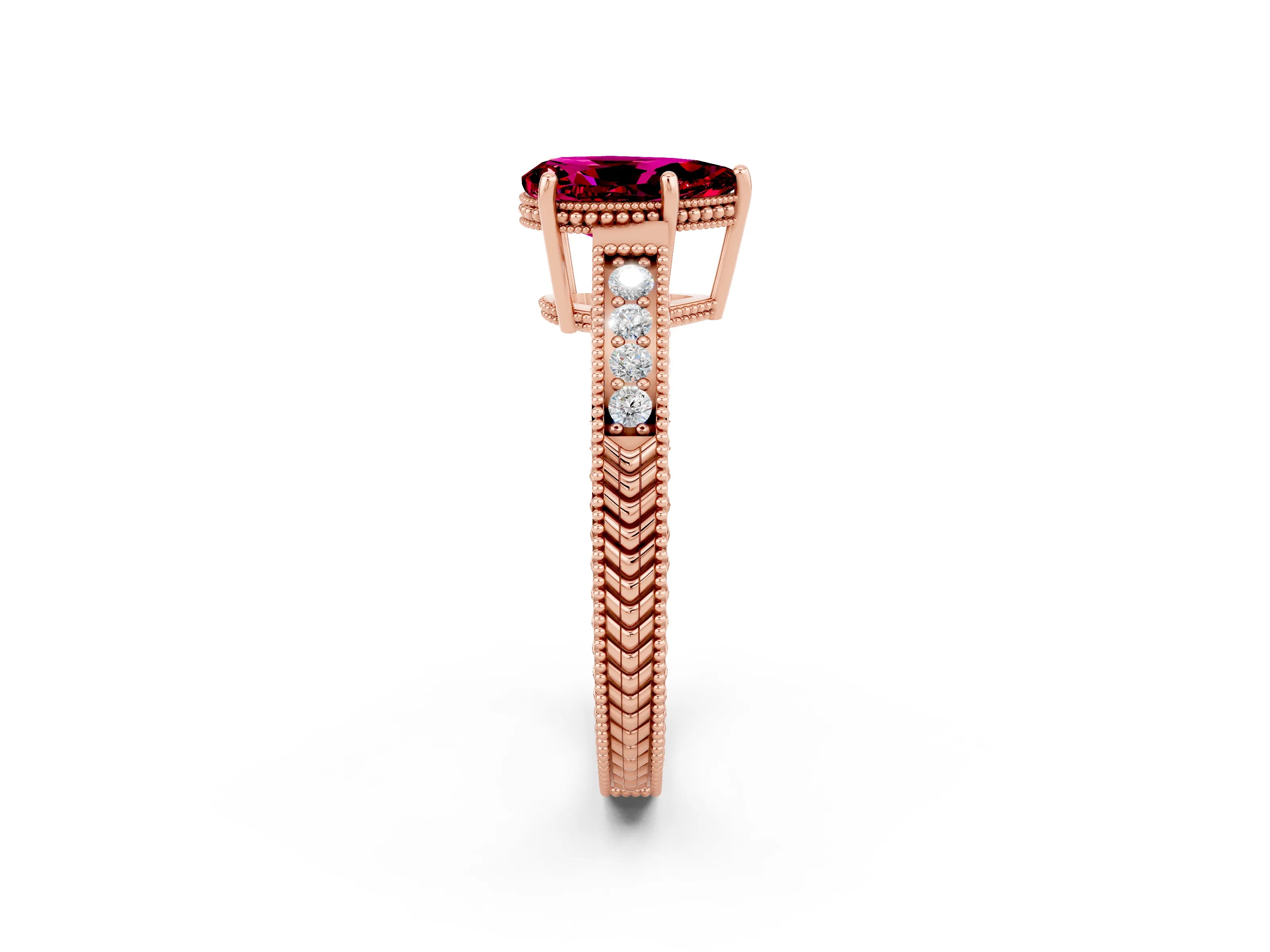 Rose gold Pear Cut Garnet Engagement Ring with Milgrain Channel Set Band and Prong Setting_2