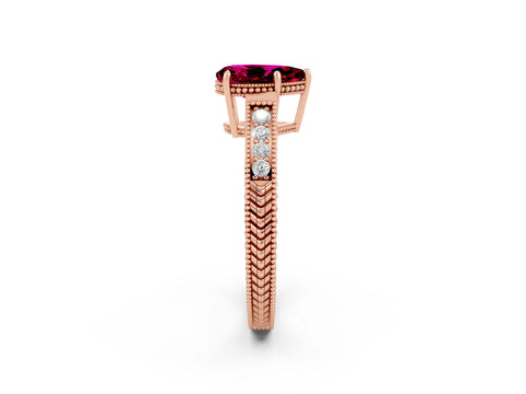 Rose gold Pear Cut Garnet Engagement Ring with Milgrain Channel Set Band and Prong Setting_2
