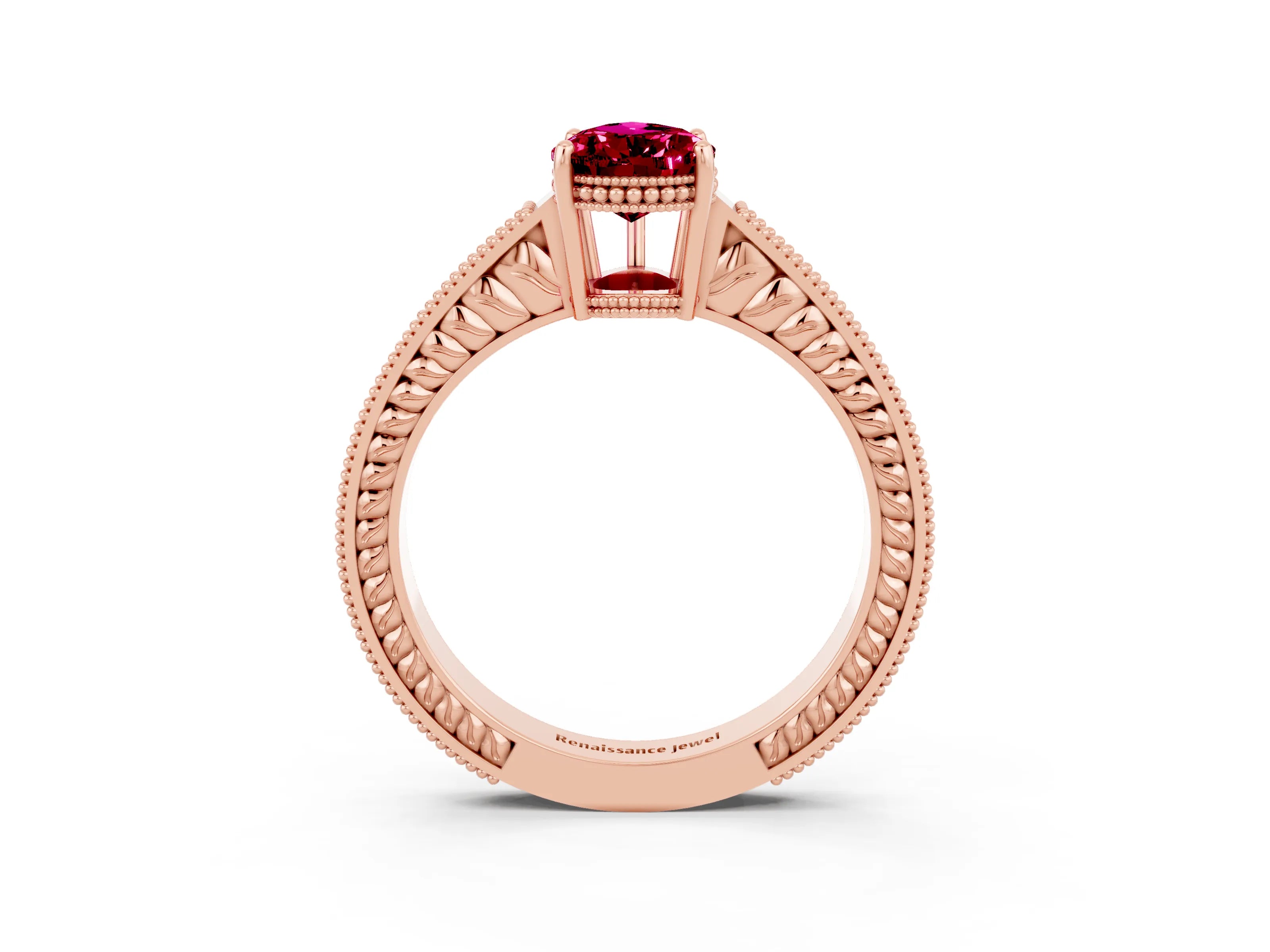 Rose gold Pear Cut Garnet Engagement Ring with Milgrain Channel Set Band and Prong Setting_3