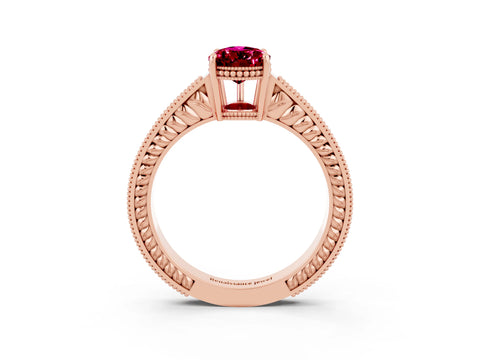 Rose gold Pear Cut Garnet Engagement Ring with Milgrain Channel Set Band and Prong Setting_3