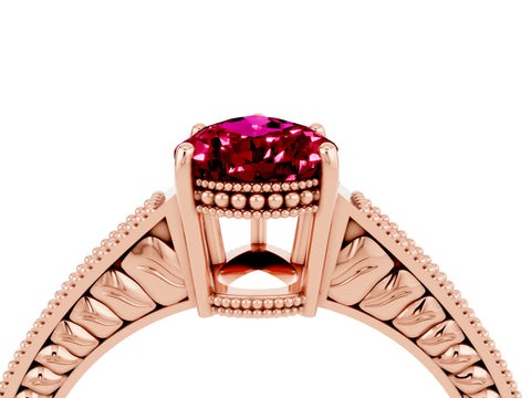 Rose gold Pear Cut Garnet Engagement Ring with Milgrain Channel Set Band and Prong Setting_4