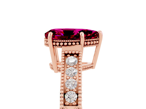 Rose gold Pear Cut Garnet Engagement Ring with Milgrain Channel Set Band and Prong Setting_5