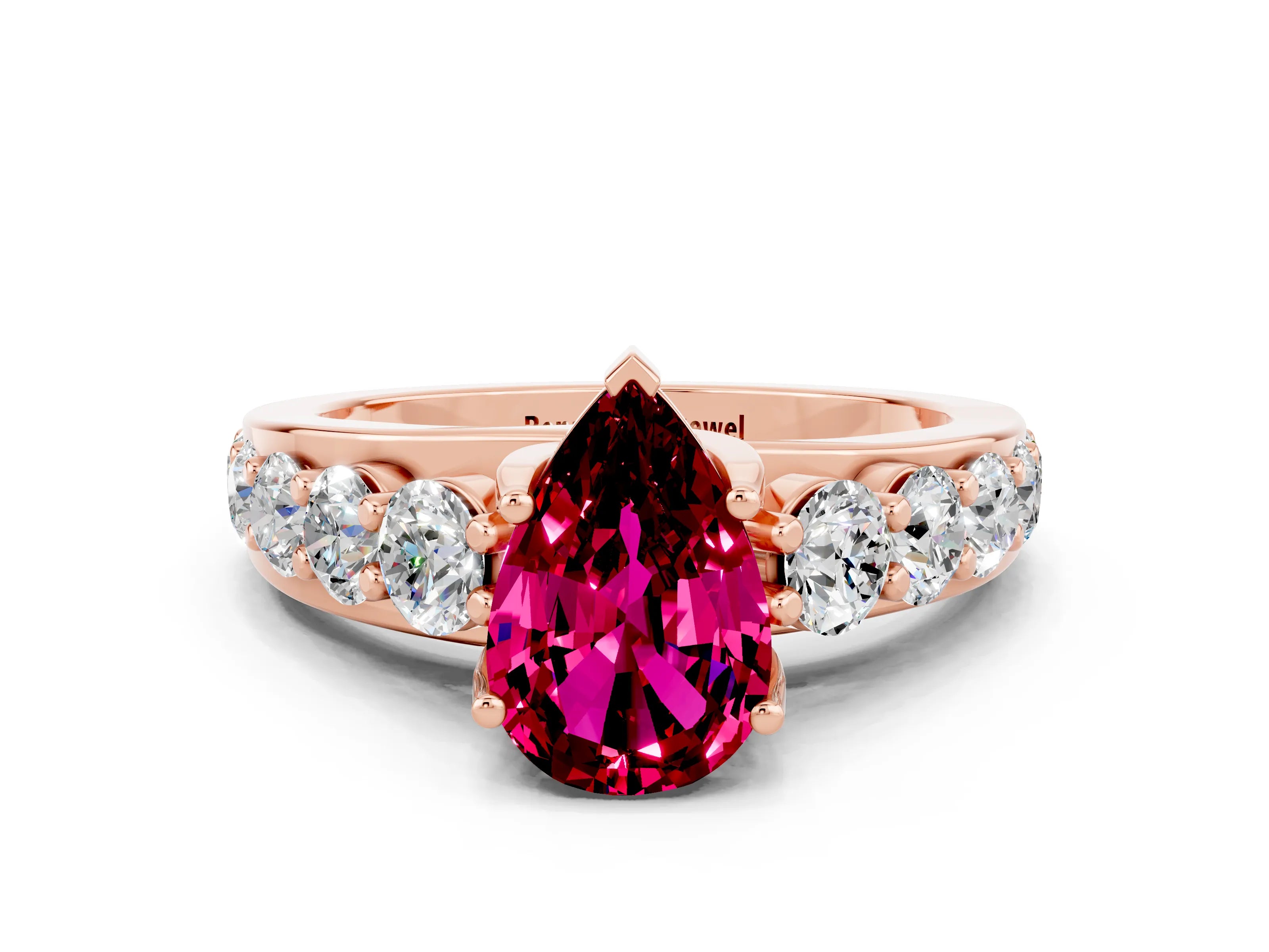 Rose gold Pear Cut Garnet Engagement Ring with Pavé Band and Four-Prong Setting