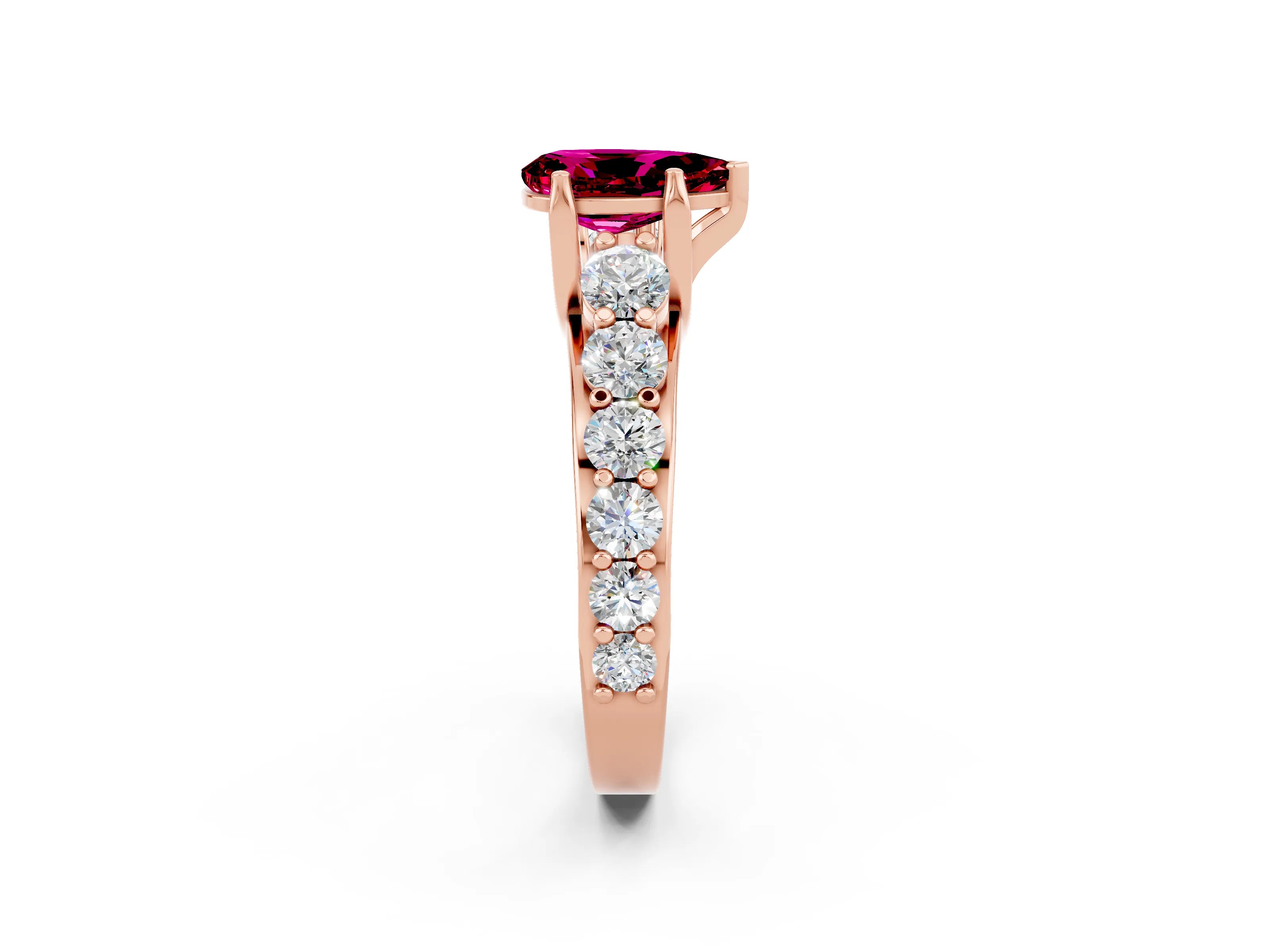 Rose gold Pear Cut Garnet Engagement Ring with Pavé Band and Four-Prong Setting_2