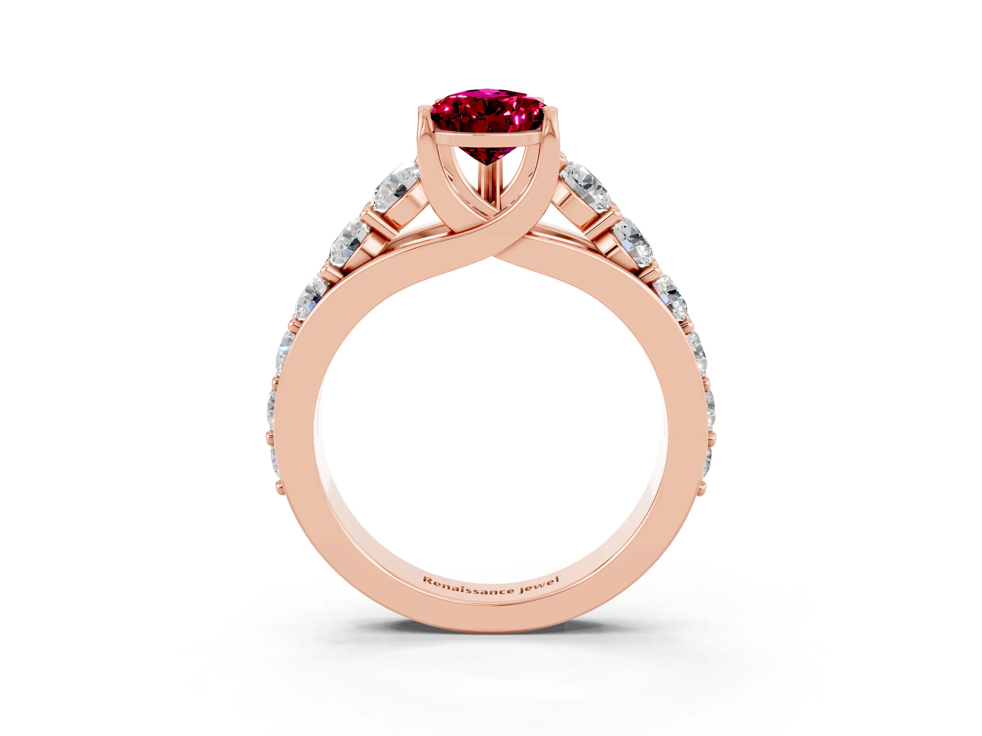 Rose gold Pear Cut Garnet Engagement Ring with Pavé Band and Four-Prong Setting_3