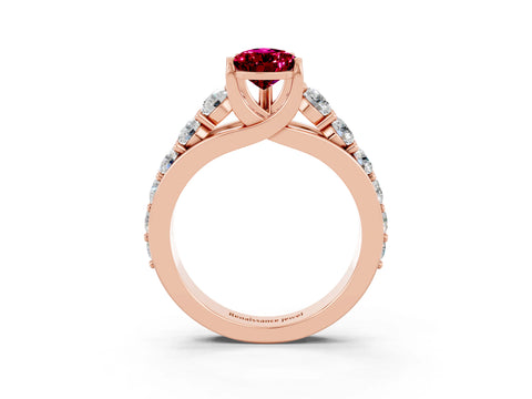 Rose gold Pear Cut Garnet Engagement Ring with Pavé Band and Four-Prong Setting_3