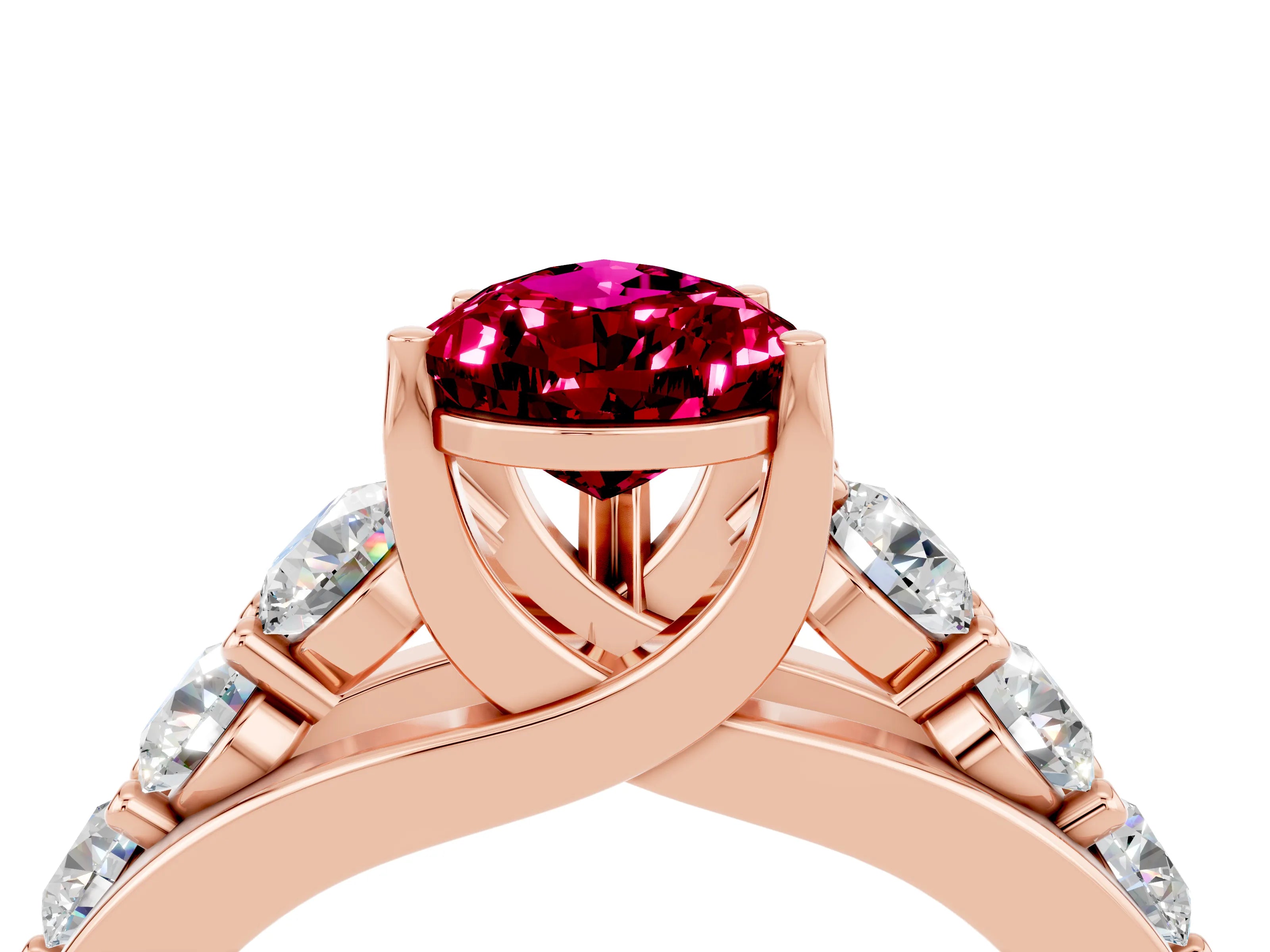 Rose gold Pear Cut Garnet Engagement Ring with Pavé Band and Four-Prong Setting_4