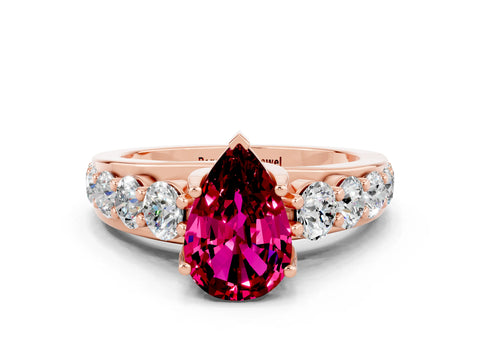 Rose gold Pear Cut Garnet Engagement Ring with Pavé Band and Four-Prong Setting