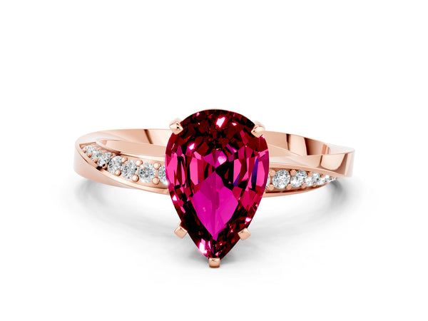 Rose gold Pear Cut Garnet Engagement Ring with Side Stone Accents and Four-Prong Setting