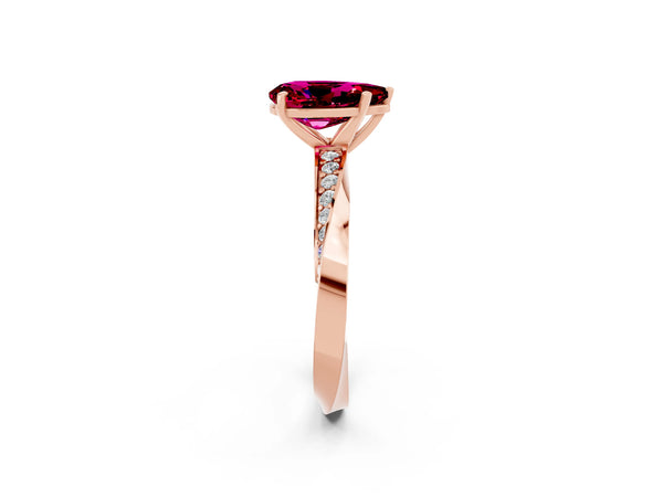 Rose gold Pear Cut Garnet Engagement Ring with Side Stone Accents and Four-Prong Setting