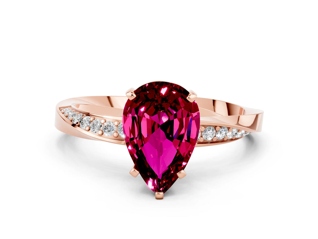 Rose gold Pear Cut Garnet Engagement Ring with Side Stone Accents and Four-Prong Setting_60