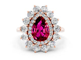 Rose gold Pear Cut Garnet Floral Double Halo Engagement Ring with Prong Setting_61