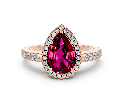 Rose gold Pear Cut Garnet Halo Engagement Ring with Pavé Band and Prong Setting_12