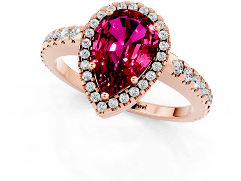 Rose gold Pear Cut Garnet Halo Engagement Ring with Pavé Band and Prong Setting_13