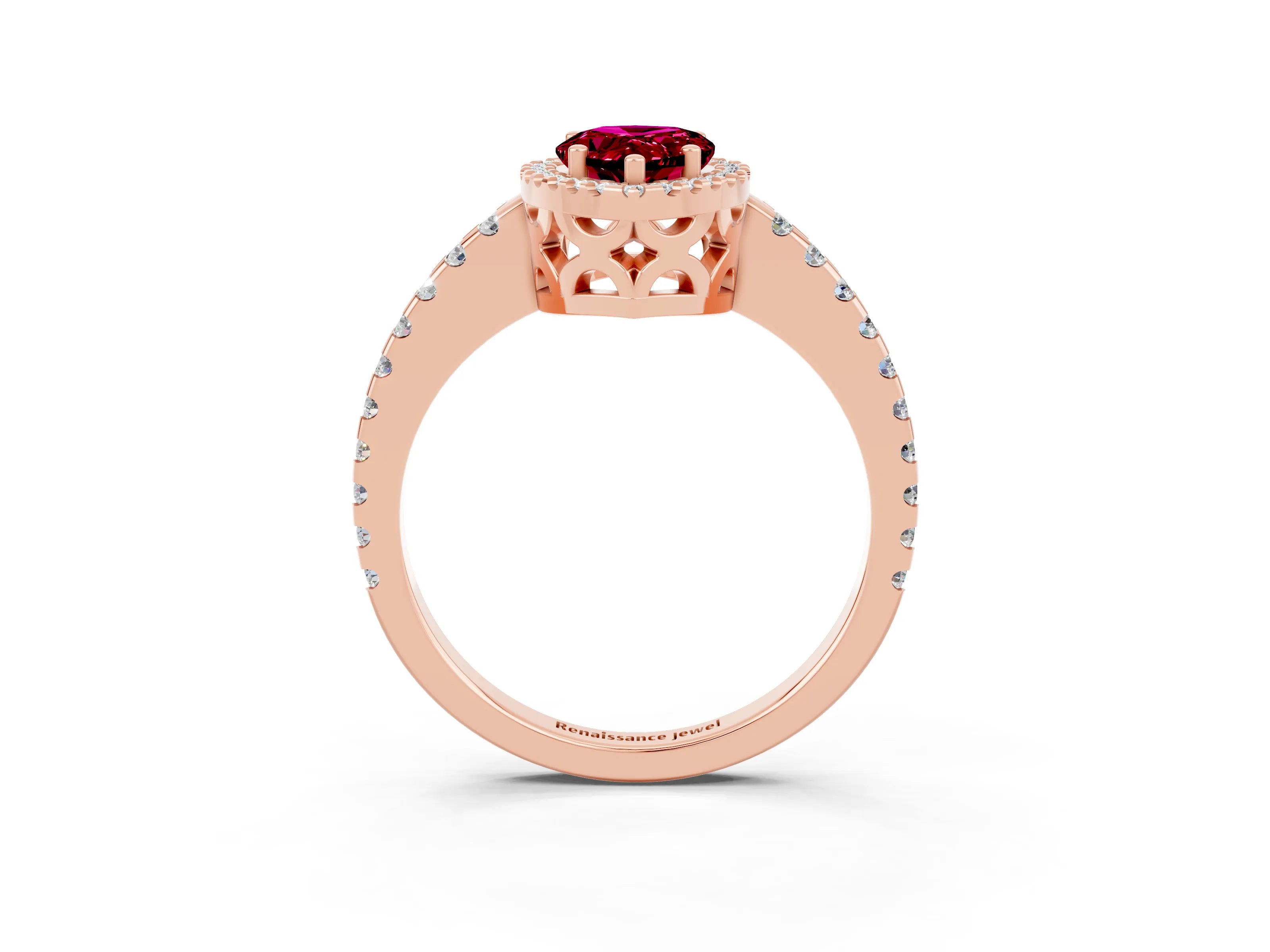 Rose gold Pear Cut Garnet Halo Engagement Ring with Pavé Band and Prong Setting_15