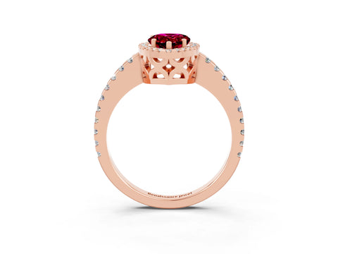 Rose gold Pear Cut Garnet Halo Engagement Ring with Pavé Band and Prong Setting_15